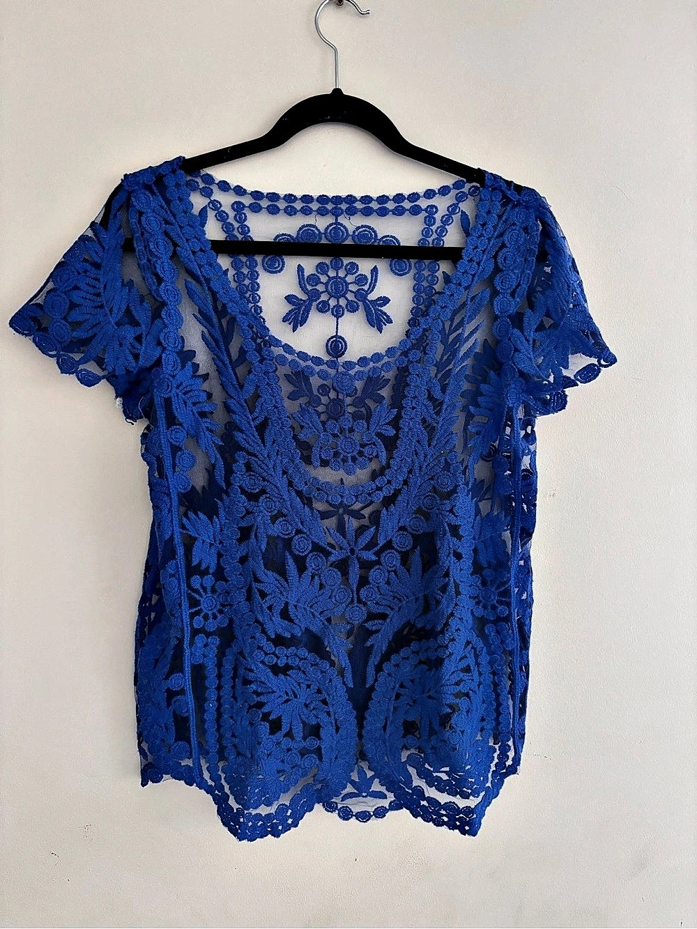 Blue Floral Lace Blouse Like New